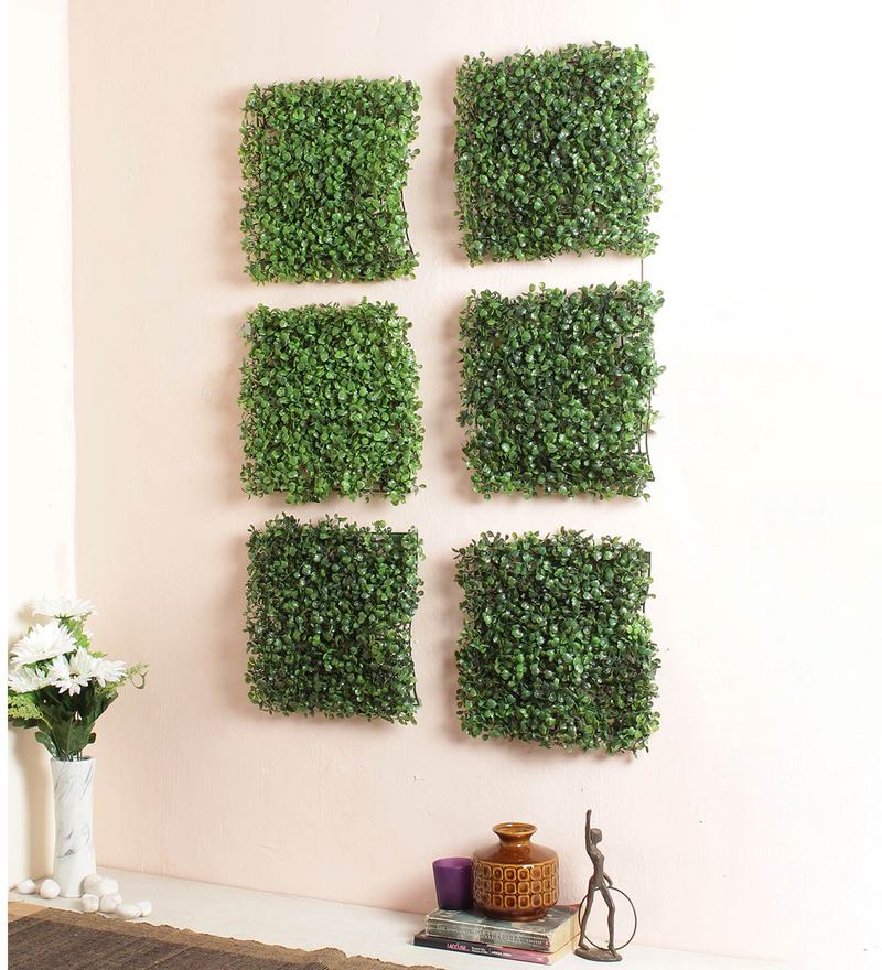 Buy Green Green Artificial Decorative PVC Eucalyptus Boxwood Wall Mat Set of 6 by Fourwalls