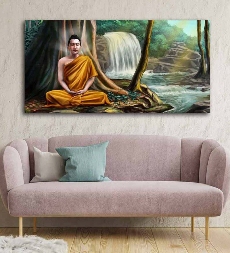 Buy Green Lord Buddha With Nature Background Canvas Wall Painting By  VibeCrafts Online - Spiritual Art Prints - Art Prints - Home Decor -  Pepperfry Product