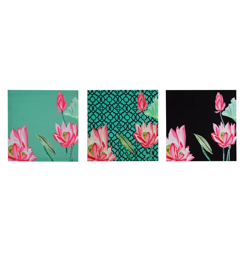 Buy Green MDF Wood Floral Framed Wall Art Sej by Nisha Gupta Set of 3