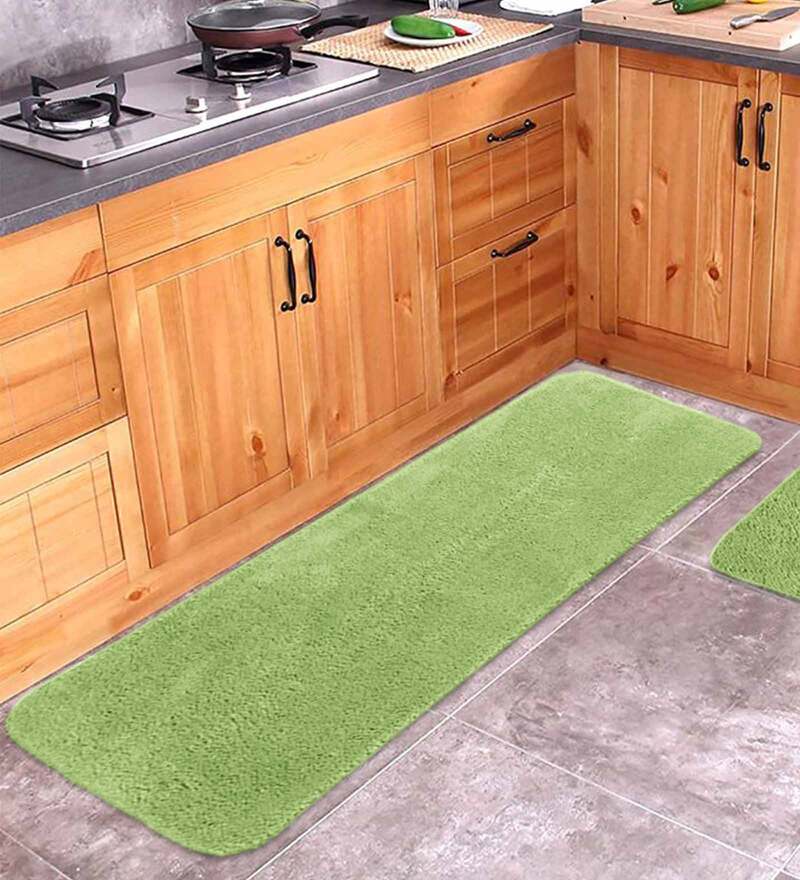 Buy Green Microfiber Solid 39x16 Inches Floor Runner by Saral Home