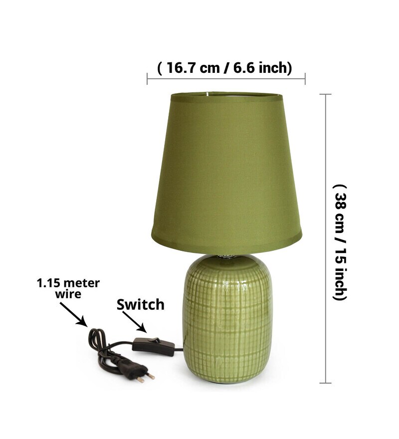 Buy Green Shade Table Lamp With Ceramic Base By Tied Ribbons Online