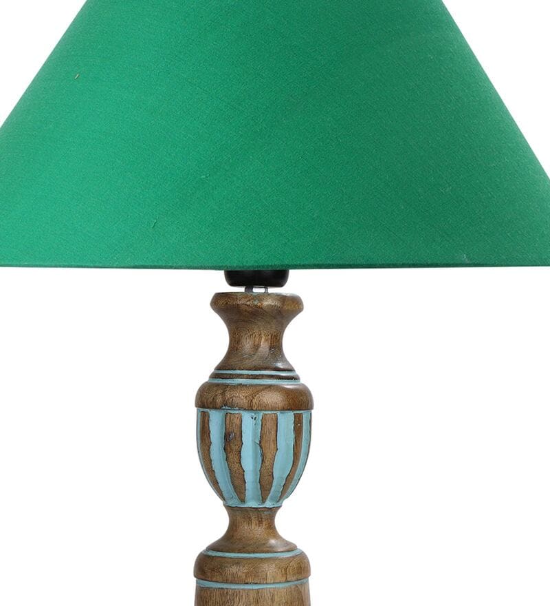 Buy Green Shade Table Lamp With Wooden Base By Homesake Online Wood