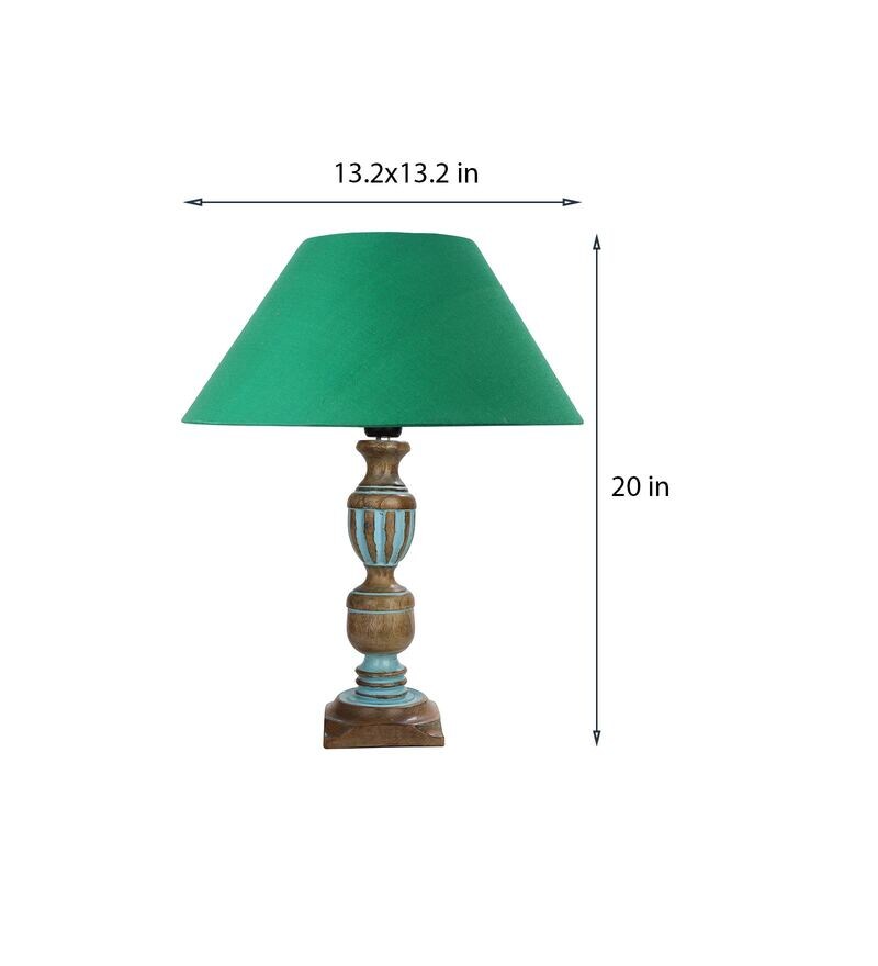 Buy Green Shade Table Lamp With Wooden Base By Homesake Online Wood