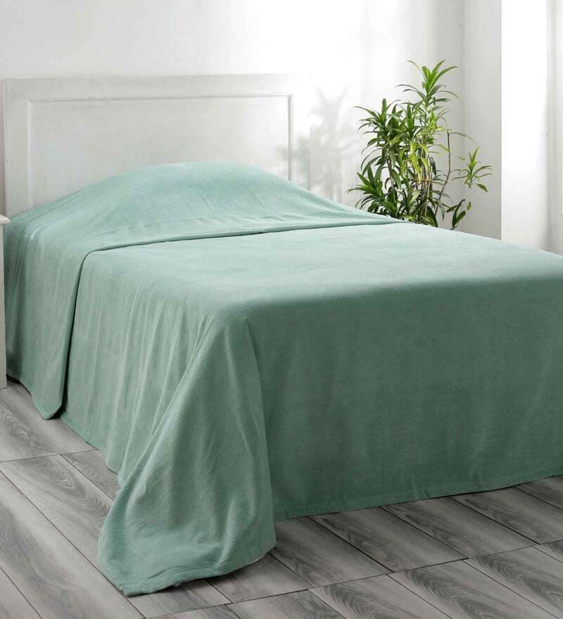 Buy Green Solid 110 TC Cotton Single Bed Cover by Maspar Online