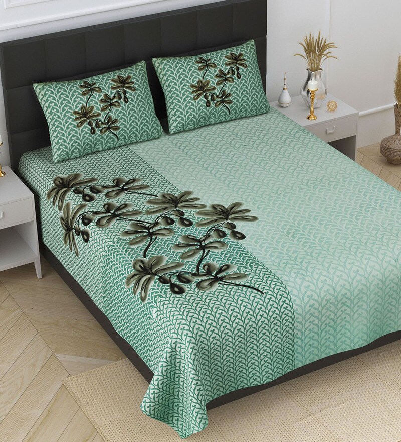 Buy Green Solid 240 TC Cotton Double Bedsheet With 2 Pillow Covers