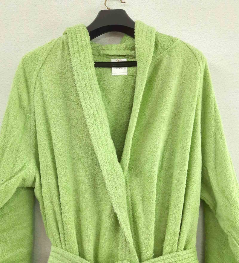 Buy Green Solid Cotton Unisex Bath Robe (L) By Loomkart Online Mens