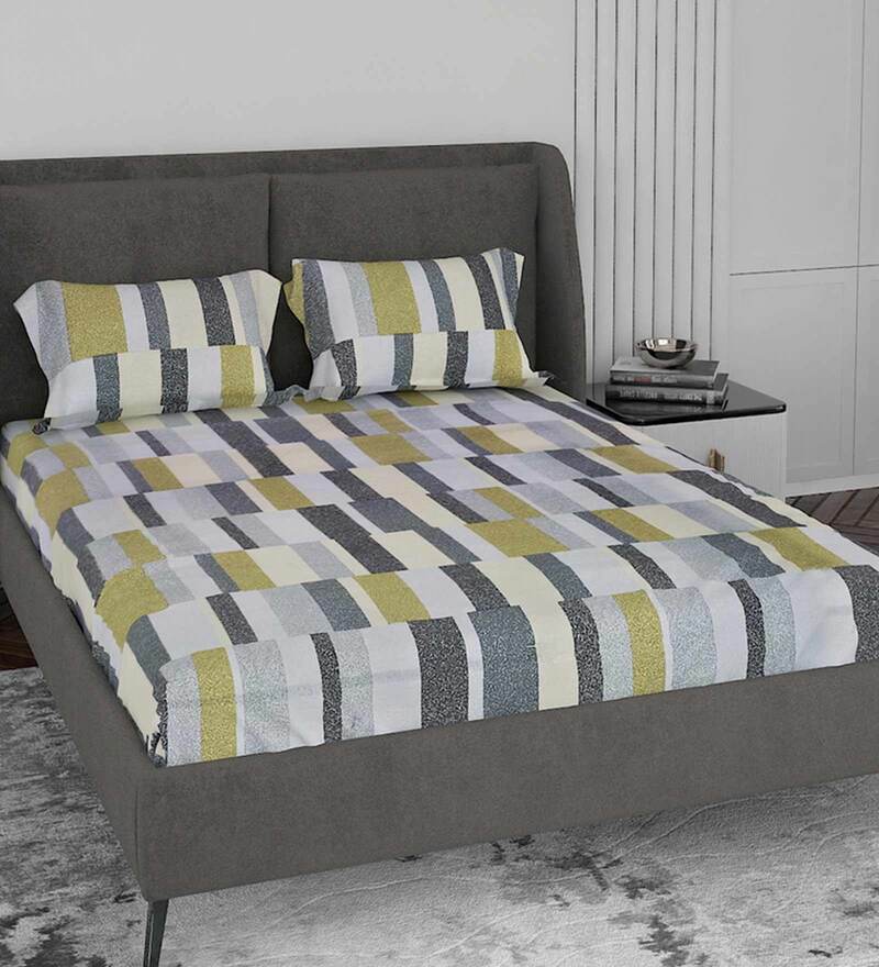 Buy Grey 180 TC 100 Cotton Double Bedsheet With 2 Pillow Covers by