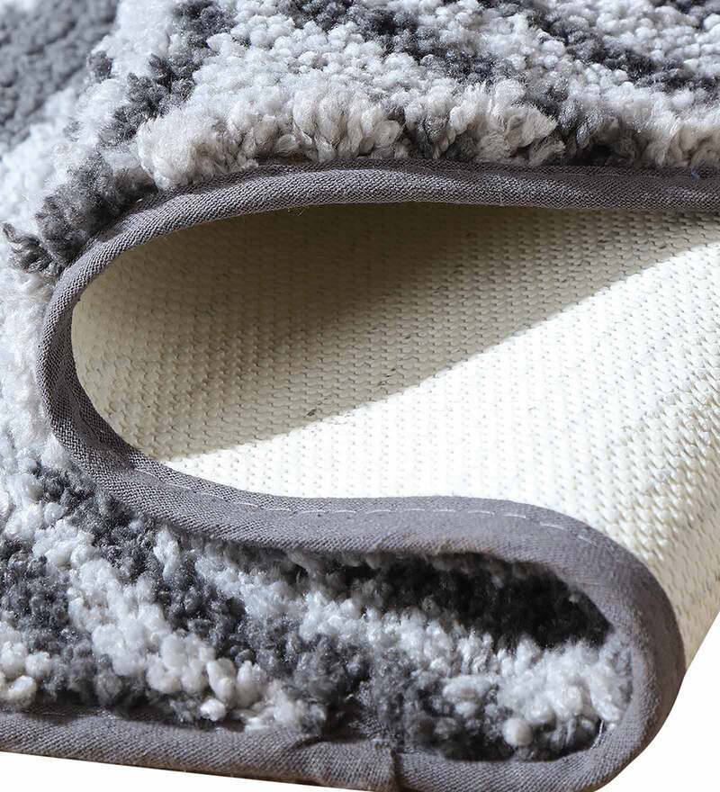 Buy Grey Floral Polyester 28x20 Inches AntiSkid Bath Mat by Obsessions