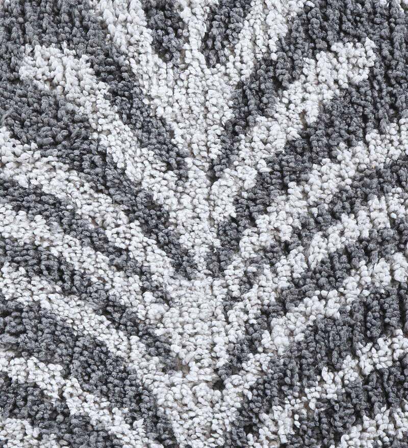 Buy Grey Floral Polyester 28x20 Inches AntiSkid Bath Mat by Obsessions