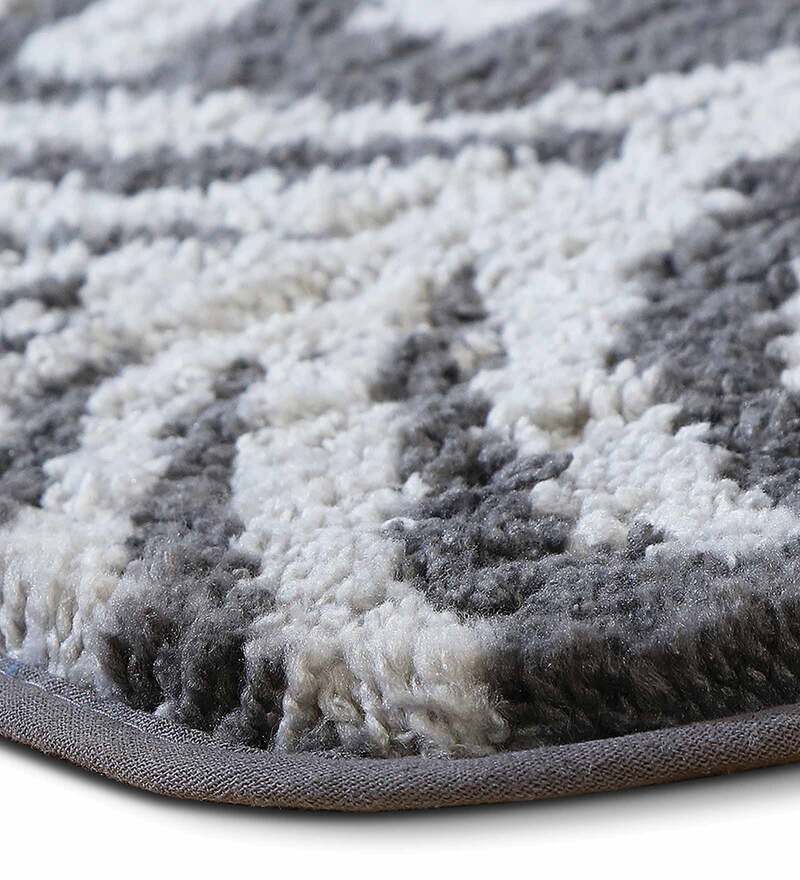 Buy Grey Floral Polyester 28x20 Inches AntiSkid Bath Mat by Obsessions