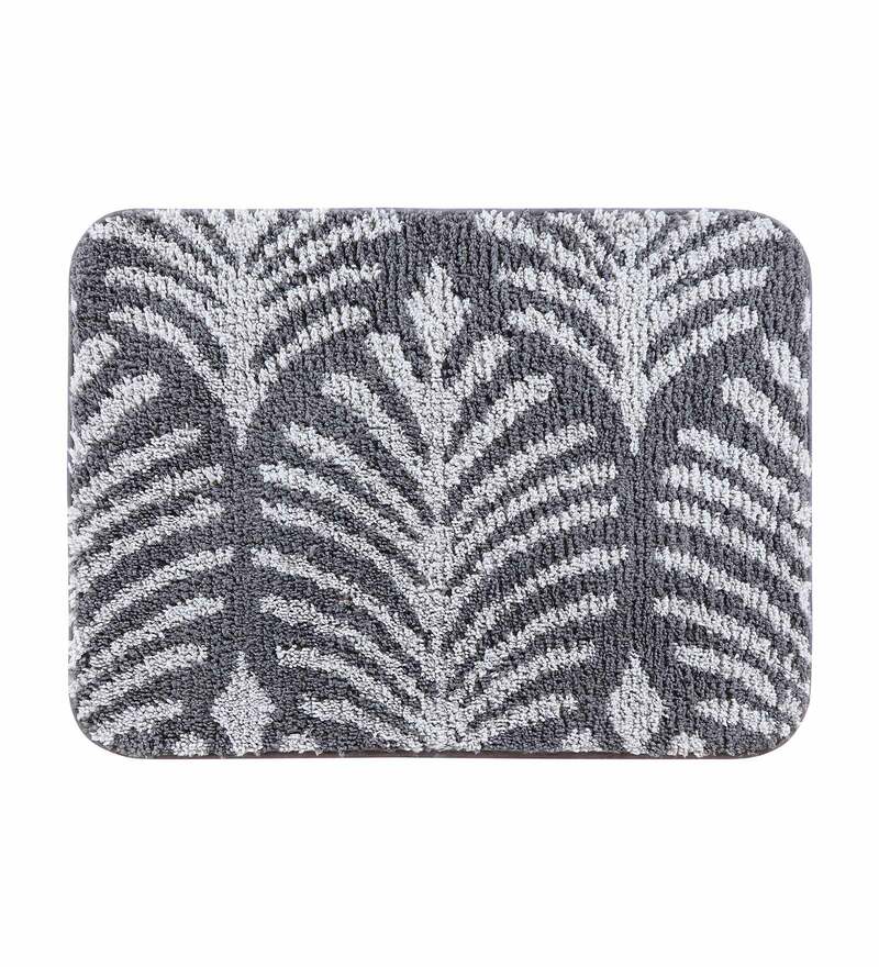 Buy Grey Floral Polyester 28x20 Inches AntiSkid Bath Mat by Obsessions