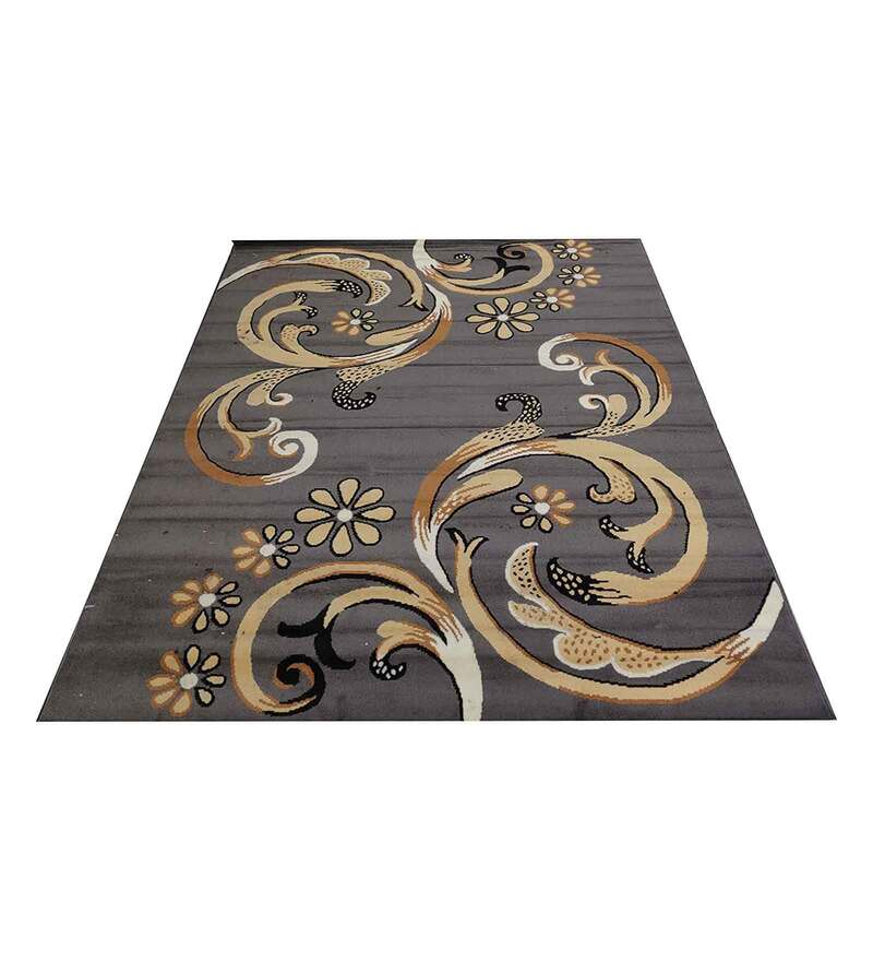 Buy Grey Acrylic Floral 5 x 7 Feet Machine Made Carpet by Rida Handloom ...