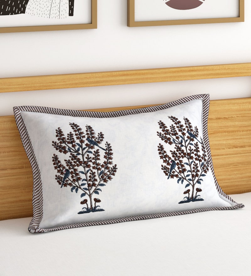 Buy Grey Cotton Hand Screen Print Pillow Covers Set Of 2 By