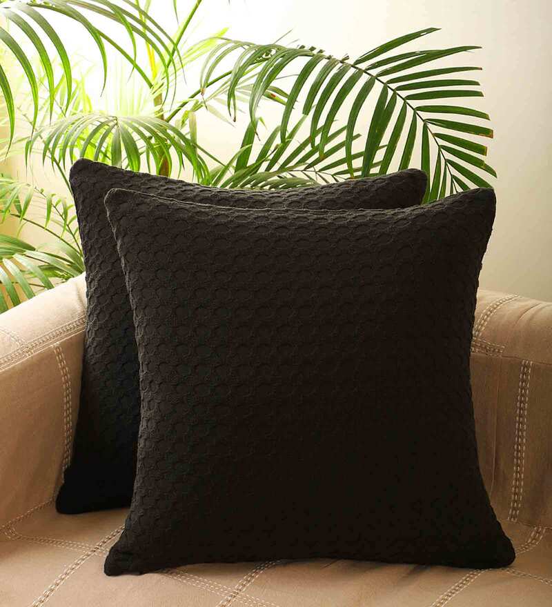 Buy Grey Cotton Textured 20x20 inches Cushion Cover (Set Of 2) by Jamio
