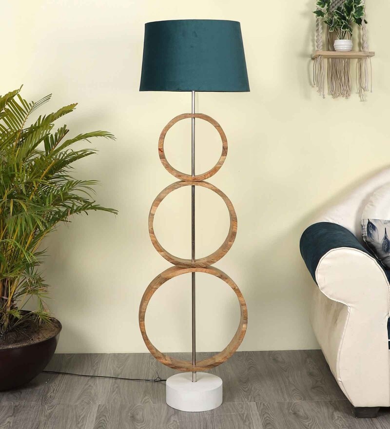 Buy Grey Fabric Shade Novelty Floor Lamp With Wood Base By Sapphire
