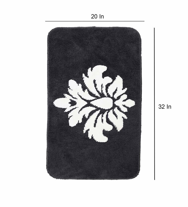 Buy Grey Floral Microfibre 32x20 Inches Max Absorbant Bath Mat by Saral