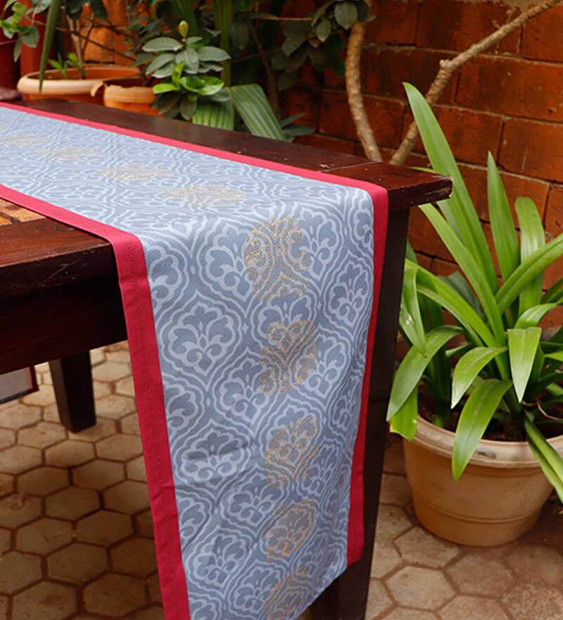 Buy Grey Polycanvas 12x84 Inches Table Runner by Zeba Online Table