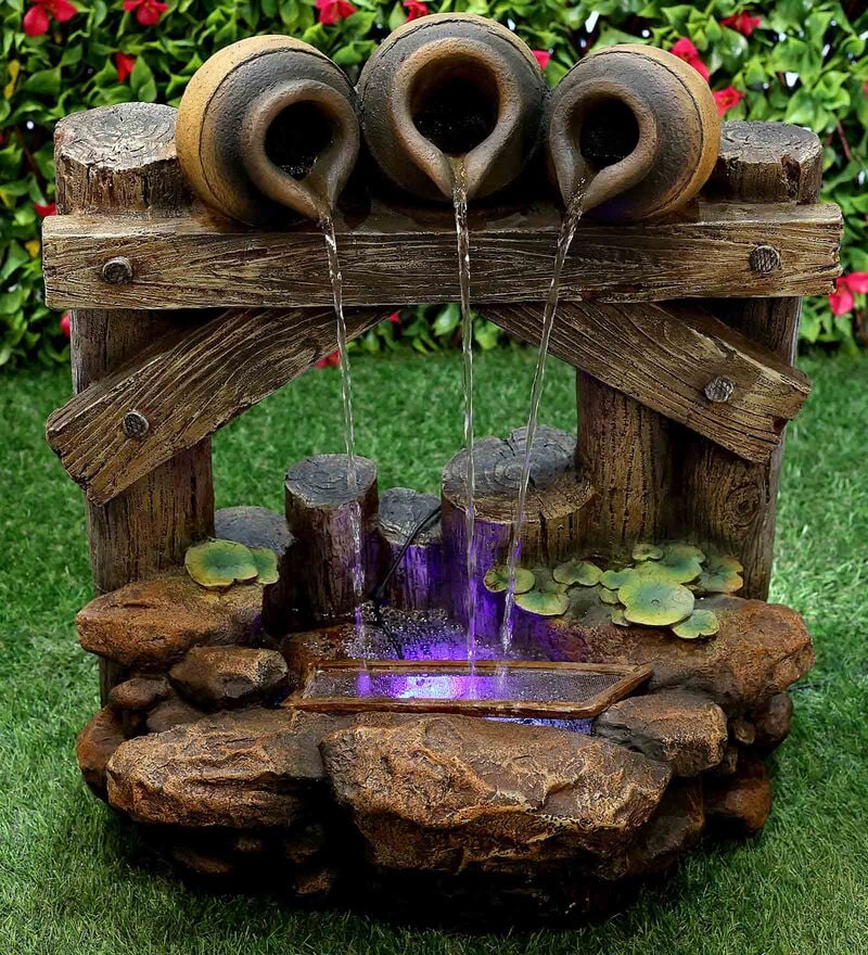 Buy 3 Pots Grey Sand Stone Indoor Water Fountain by Urbancart Online