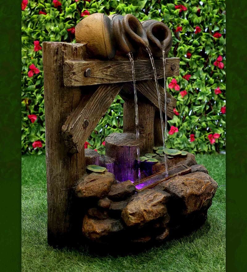 Buy 3 Pots Grey Sand Stone Indoor Water Fountain by Urbancart Online