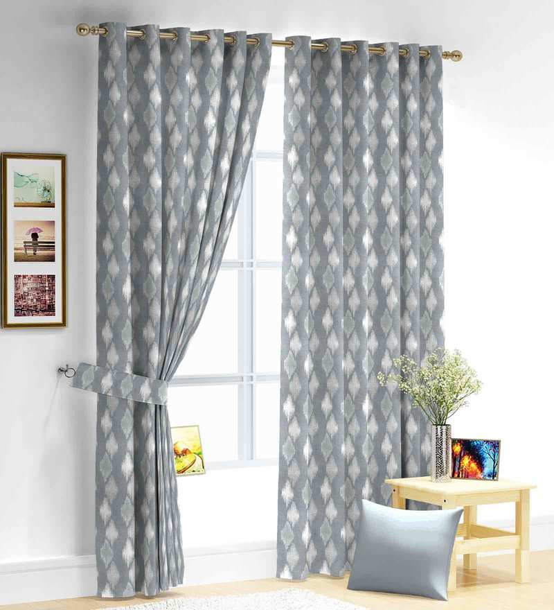 Grey Polyester Abstract Pattern Door Curtains 44 X 84 Inches By Skipper