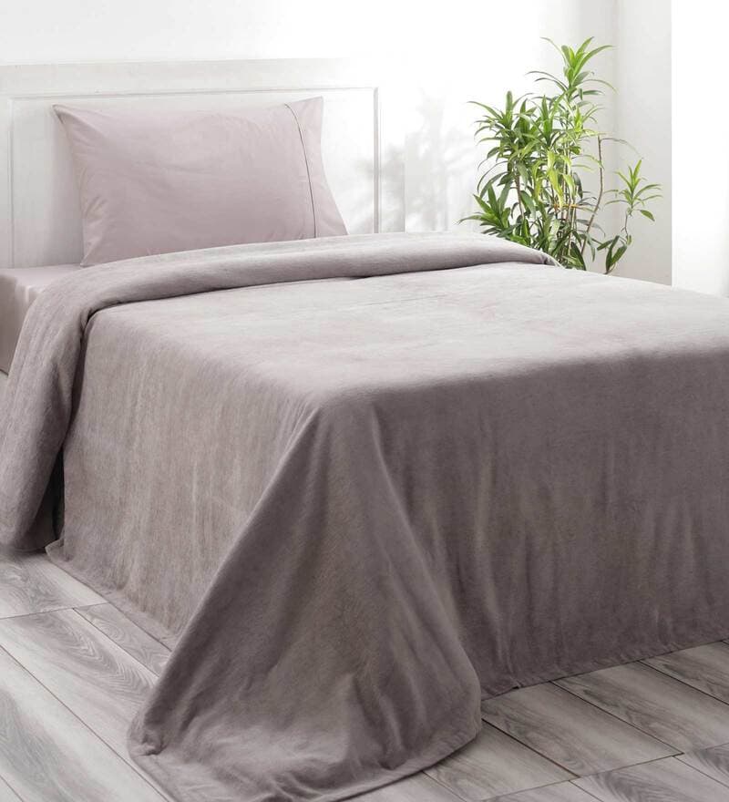 Buy Grey Solid 110 TC Cotton Single Bed Cover by Maspar Online - Solid ...