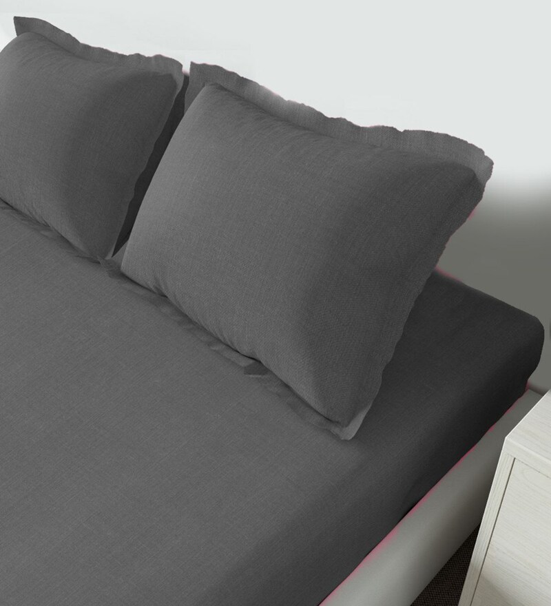 Buy Grey Solid 210 TC Cotton Single Bedsheet With 2 Pillow Covers by