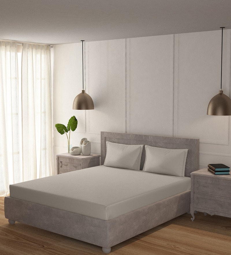 Buy Grey Solid 300 Tc 100 Cotton King Size Bedsheet With 2 Pillow