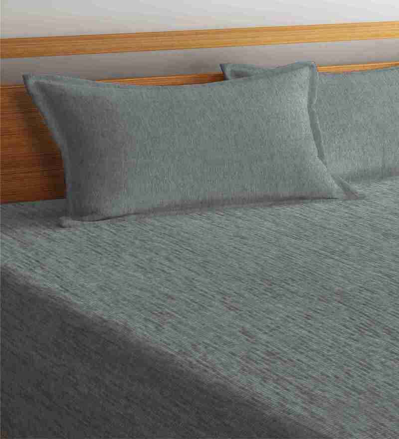 Buy Grey Solid 300 TC Cotton 1 King Sized Double Bedcover With 2 Pillow