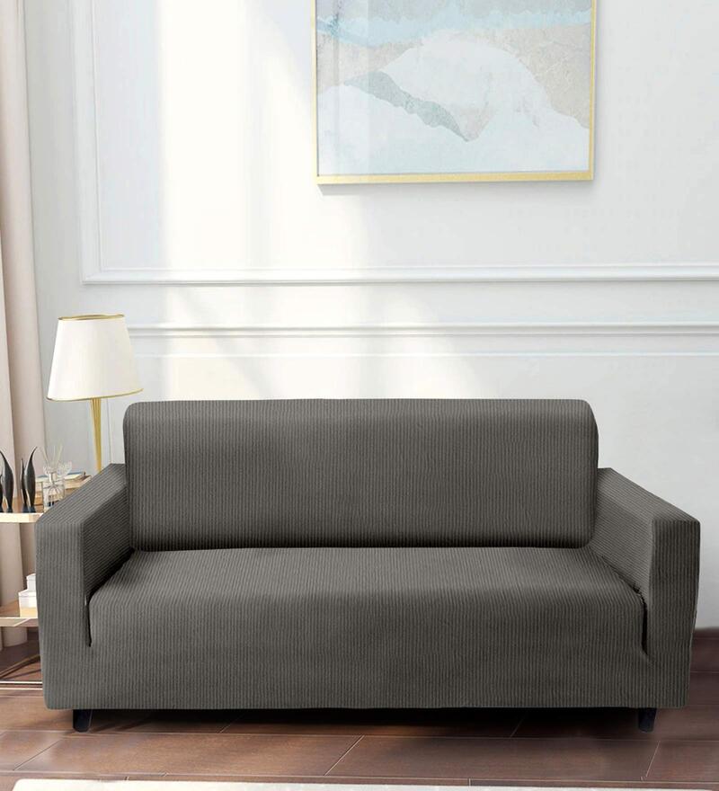Buy Grey Solids Polyester 2 Seater Sofa Cover by Cortina Online Sofa