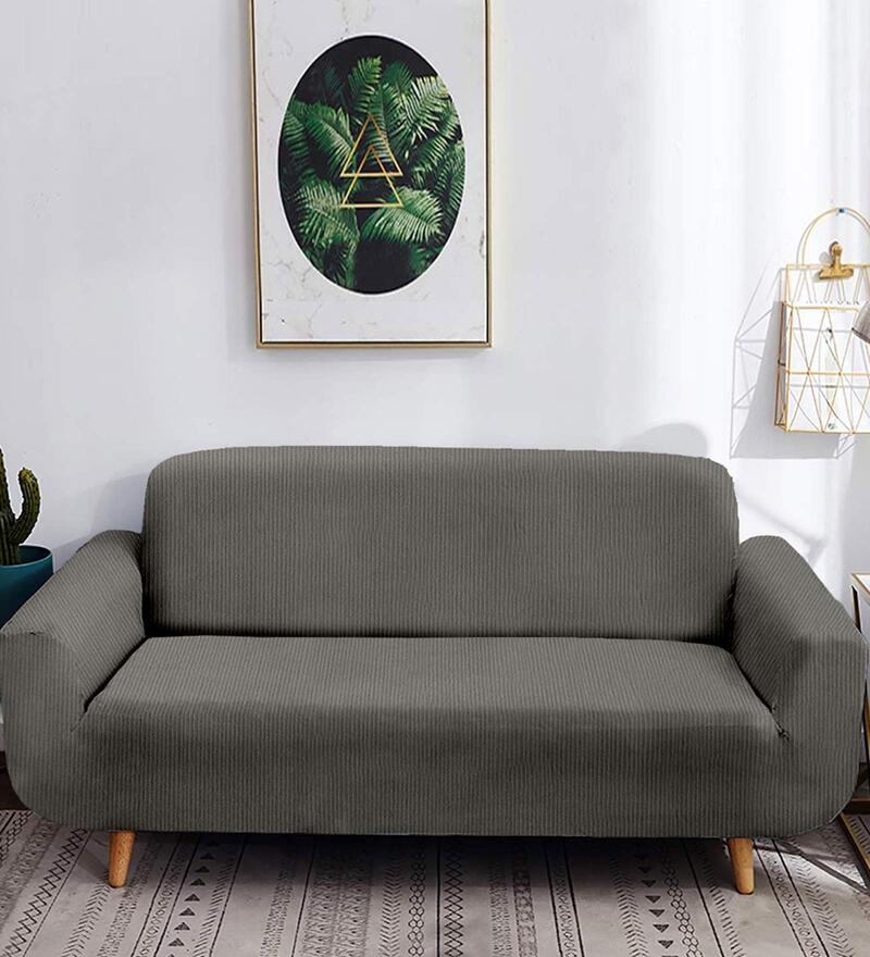 Buy Grey Solids Polyester 4 Seater Sofa Cover by Cortina Online Sofa