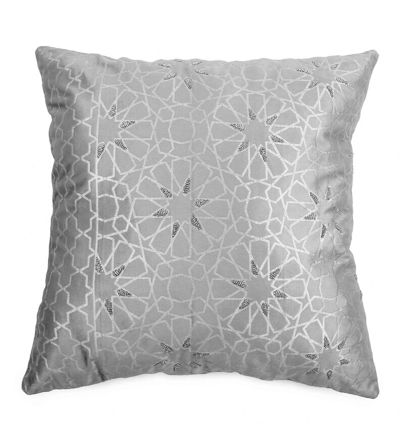 Buy Grey Velvet Geometric 20 X 20 Cushion Cover by Eris Home Online ...