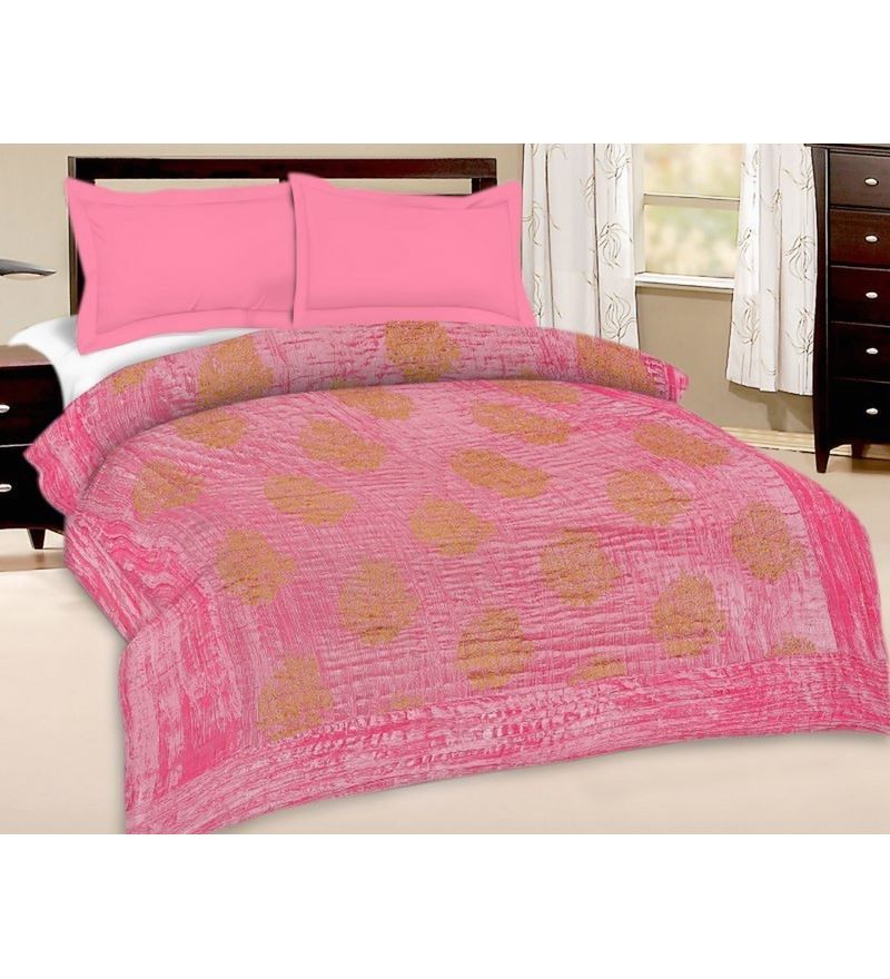 Buy Grj Double Crushed Velvet Quilt In Gold Pink Online