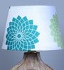 Graceful Bloom Mangowood Table Lamp With Dahlia Floral Print Satin Shade