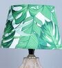 Graceful Bloom Mangowood Table Lamp With Palm Print Satin Shade