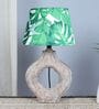 Graceful Bloom Mangowood Table Lamp With Palm Print Satin Shade