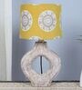 Graceful Bloom Mangowood Table Lamp With Mandala Print Satin Shade