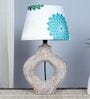 Graceful Bloom Mangowood Table Lamp With Dahlia Floral Print Satin Shade