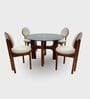 Graham Glass-Top 4 Seater Dining Table Set In Mango Wood Finish