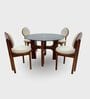 Graham Glass-Top 4 Seater Dining Table Set In Mango Wood Finish