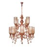 Grand Transitional Polished Copper Chandelier with Fluted Luster Glass and Honey Crystals