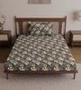 Graphite Shade Floral 144 Tc Cotton Single Bedsheet With Pillowcover
