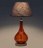 Gray Fabric Shade Table Lamp With Orange Base