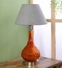 Gray Fabric Shade Table Lamp With Orange Base