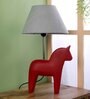 Grey Fabric Shade Table Lamp With Red Base
