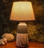 Gray Table Lamp With Stylish Design Fabric Lampshade Ceramic Base