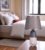 Gray Table Lamp With Stylish Design Fabric Lampshade Ceramic Base