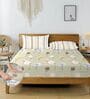 Green & Beige Glace Cotton Floral Print Elastic Fitted King Bedsheet With 2 Pillow Covers