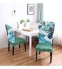 Blue & Green Leaf Floral Polyester Blend 14x38 Inches Chair Covers (Set of 4)