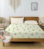 Green & Cream Glace Cotton Floral Print Elastic Fitted King Bedsheet With 2 Pillow Covers