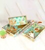 Green & Gold MDF Wood Green Peacock (Set of 3) Serving Tray